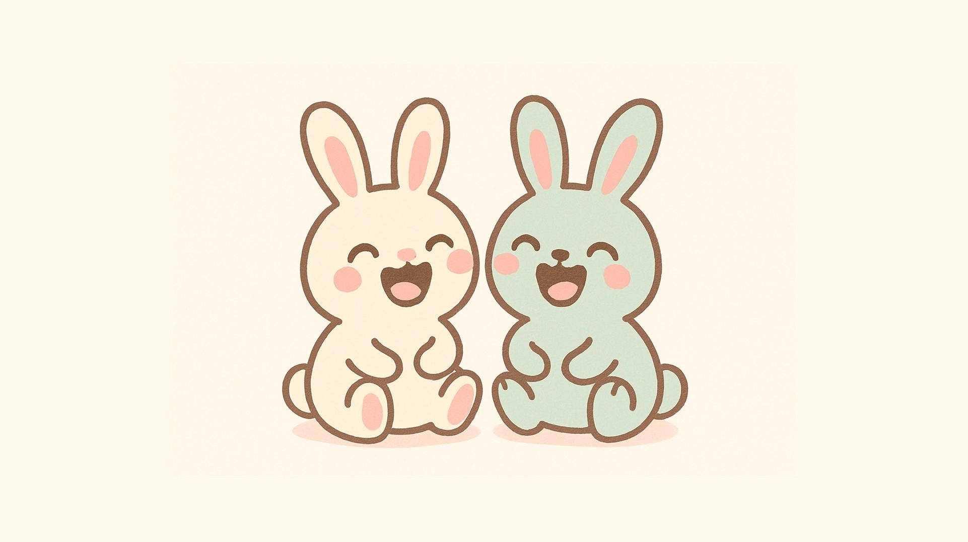 Illustration with two bunnies laughing, represeting silly questions to ask your boyfriend to make him laugh.