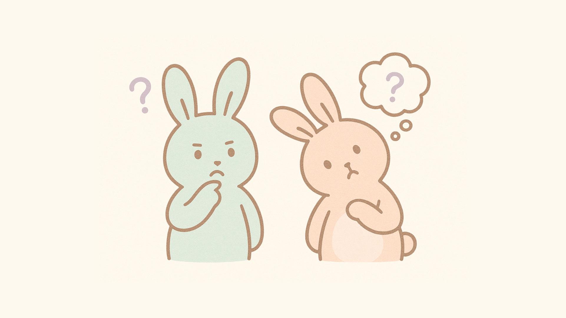 Illustration with two bunnies looking confused, signifying hypotethical questions to ask your boyfriend.