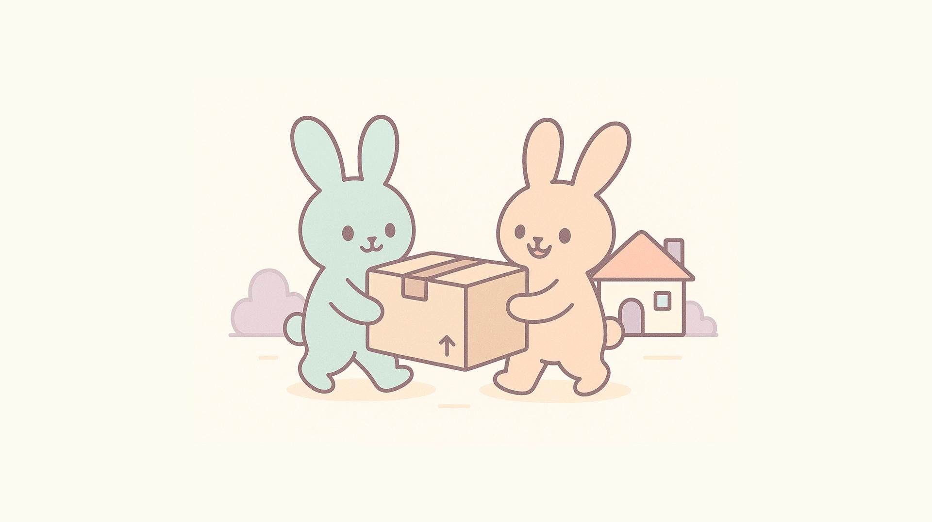 Two bunnies moving in together representing a couple making big decisions in their relationship, which is a great opportunity for questions to ask your boyfriend about serious milestones.