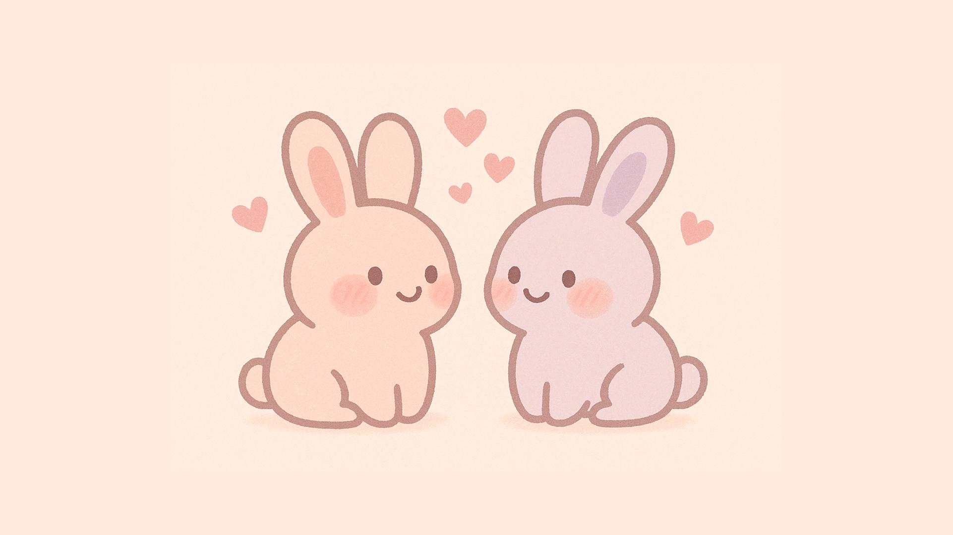 Illustration with two bunnies smiling and blushing, signifying sexy questions to ask your boyfriend.
