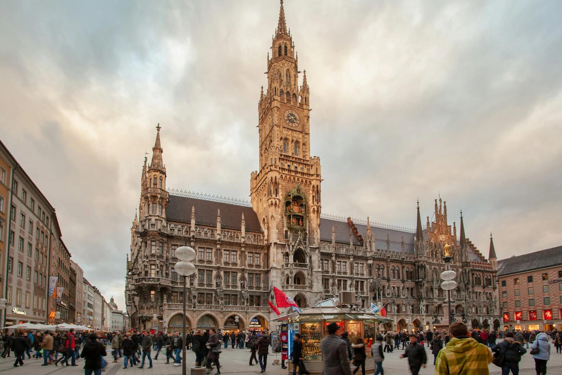 Marienplatz, Germany, during the Christmas season, which is one of the best winter weekend getaways for couples.