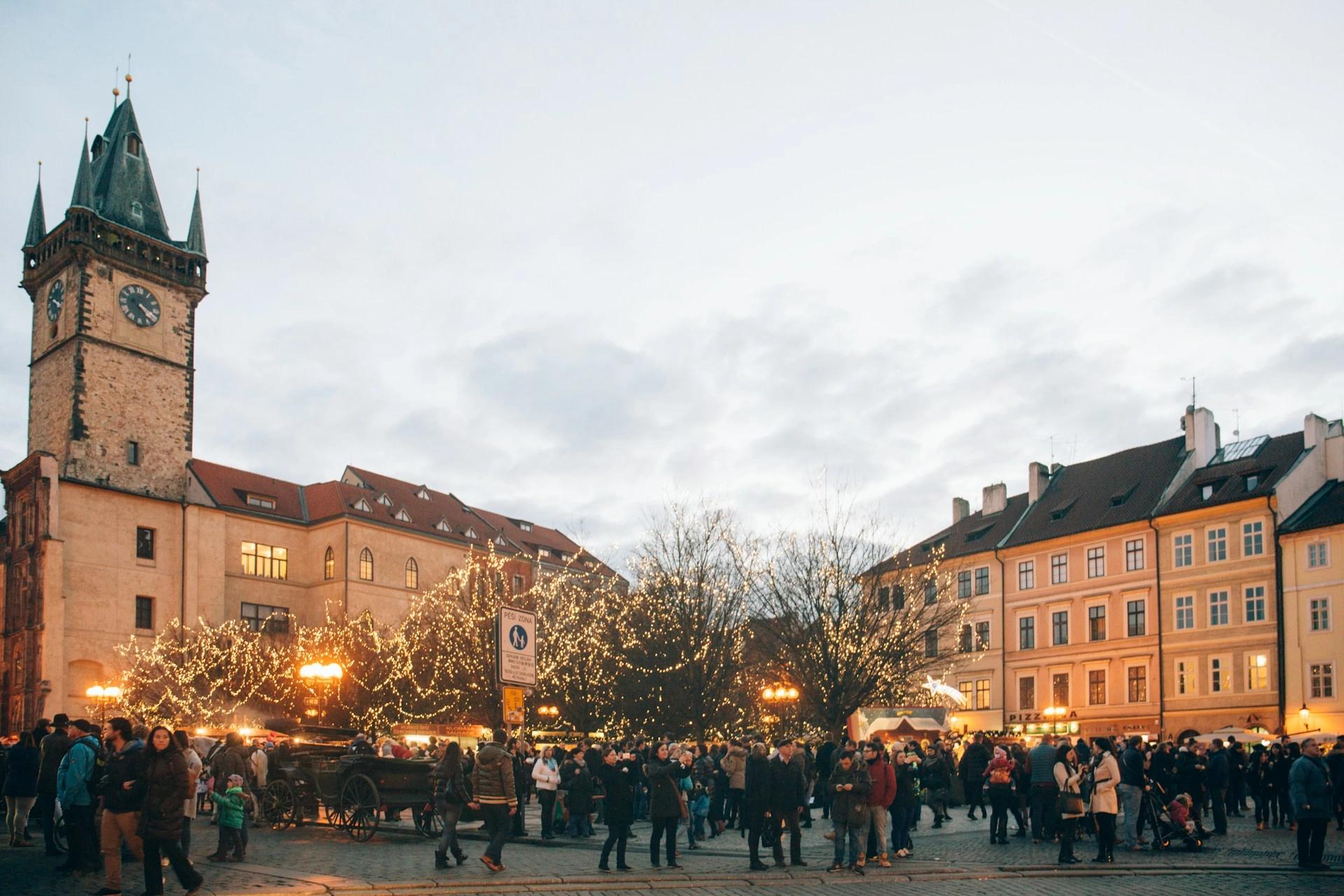 A paronamic view of Prague, Czech Republic, during the Christmas time, which is one of the best winter weekend getaways for couples.